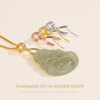Ezüst Love Coin medál ferde záróval, Jade Buddha nyaklánc összekötő elem, 925 ezüst DIY ékszerkiegészítő