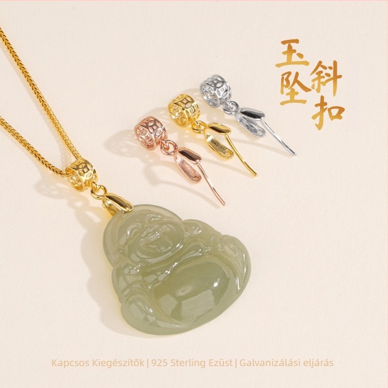 Ezüst Love Coin medál ferde záróval, Jade Buddha nyaklánc összekötő elem, 925 ezüst DIY ékszerkiegészítő