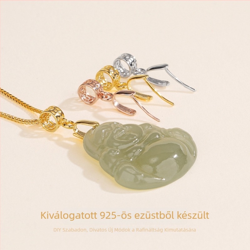 Ezüst Love Coin medál ferde záróval, Jade Buddha nyaklánc összekötő elem, 925 ezüst DIY ékszerkiegészítő