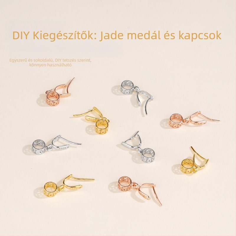 Ezüst Love Coin medál ferde záróval, Jade Buddha nyaklánc összekötő elem, 925 ezüst DIY ékszerkiegészítő