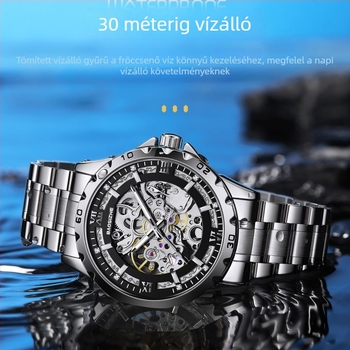 Férfi automata mechanikus Tourbillon karóra, vízálló 30 m, csontváz dizájn, rozsdamentes acél szíj, 42 mm átmérő