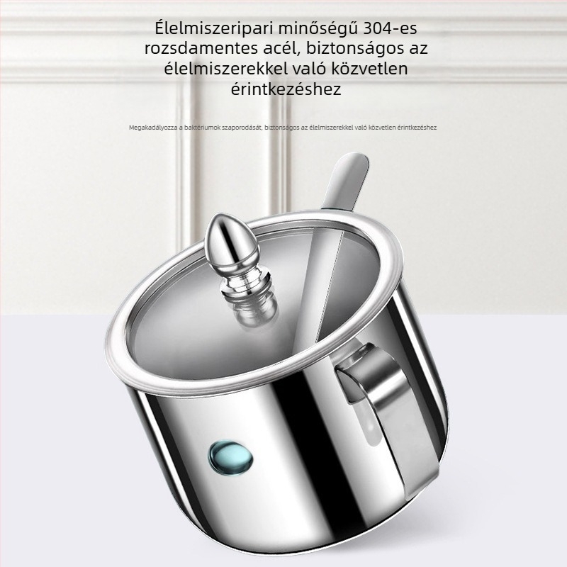 304 rozsdamentes acélból készült fűszeres üvegkészlet, zárható, nedvességálló, kanállal, átlátszó üvegek