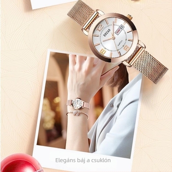 Női vízálló kvarc karóra fényesen világító számlappal, 31 mm tok, rozsdamentes acél szíj, modern stílus