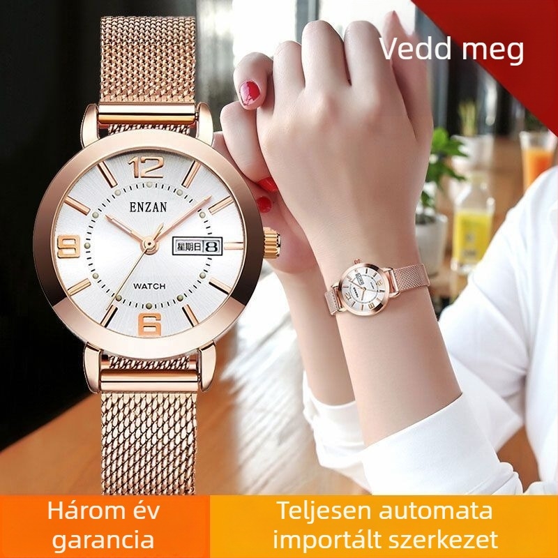 Női vízálló kvarc karóra fényesen világító számlappal, 31 mm tok, rozsdamentes acél szíj, modern stílus