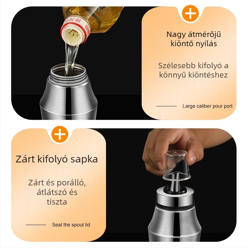 304 rozsdamentes acél – olajtartó és fűszertartó, konyhai ecet- és szójaszósz tároló, csöpögésmentes kialakítás