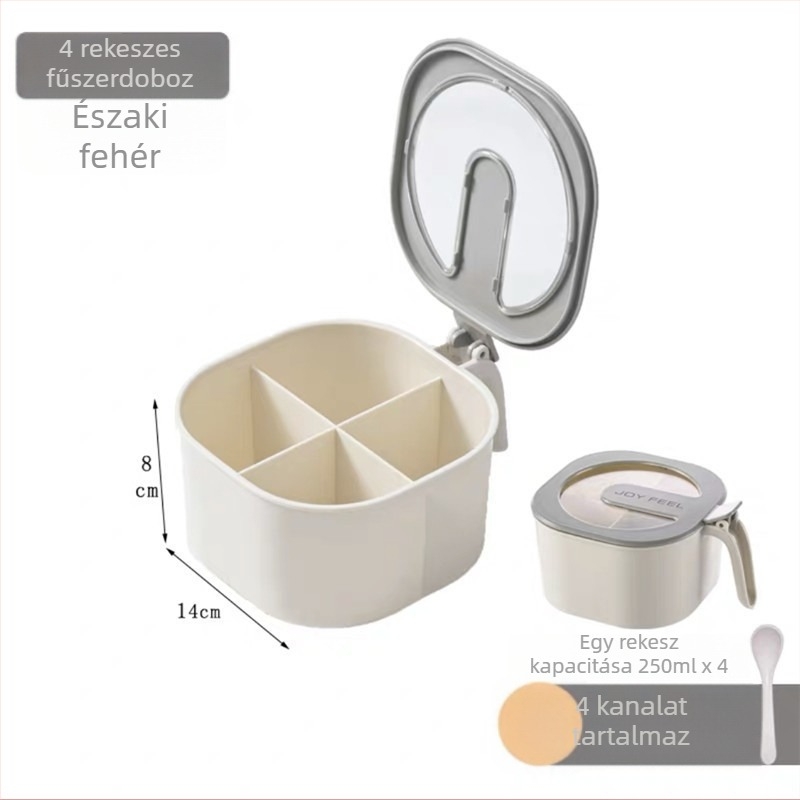Fűszertartó készlet fedéllel – konyhai cukor- és sótartók, mérőkanállal, többfunkciós fűszer-tároló doboz