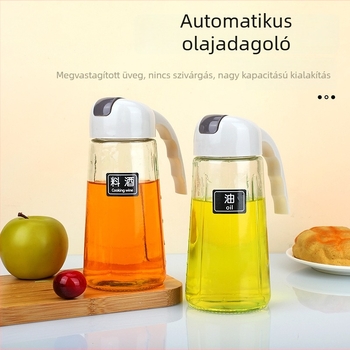 Automatikus olajtöltő adagoló mérőskálával, üvegből készült konyhai olajtartó