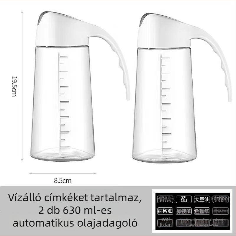 Automatikus olajtöltő adagoló mérőskálával, üvegből készült konyhai olajtartó