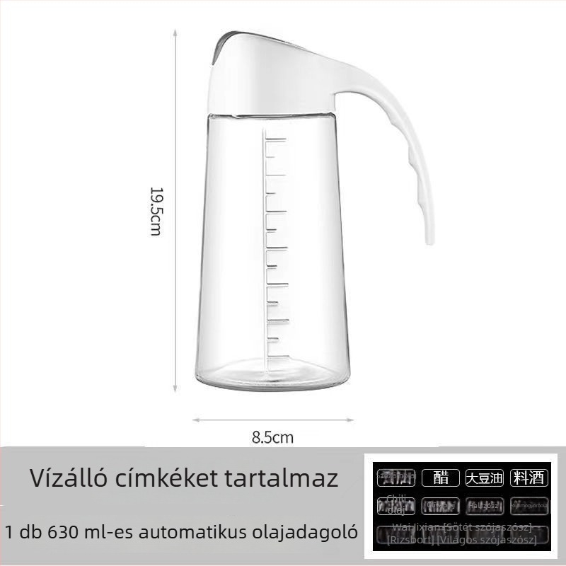Automatikus olajtöltő adagoló mérőskálával, üvegből készült konyhai olajtartó