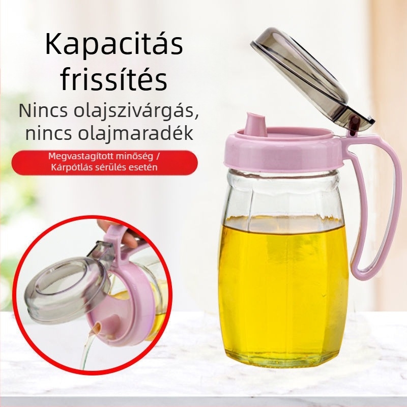 Nagy kapacitású üveg olajtartó – szivárgásmentes konyhai tároló készlet olajhoz, szójaszószhoz és ecethez