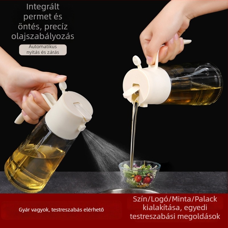 Üvegből készült olajspray palack fogantyúval, konyhai ízesítő adagoló olajhoz és ecethez
