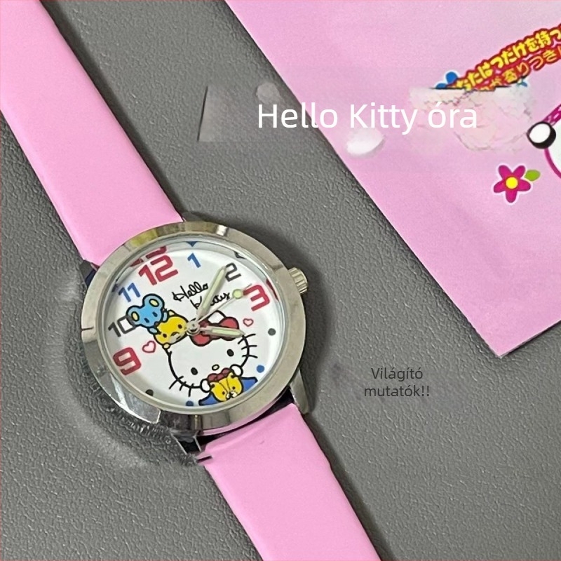 Rajzfilm mintás gyerekóra, világító számlap, műbőr szíj, analóg kvarc, 36 mm