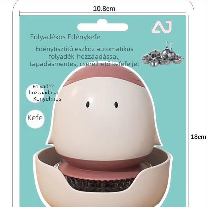 Automata folyadékkal töltődő edénytisztító kefe hosszú nyéllel, szivacs fejjel és acélgolyóval – konyhai tisztítás