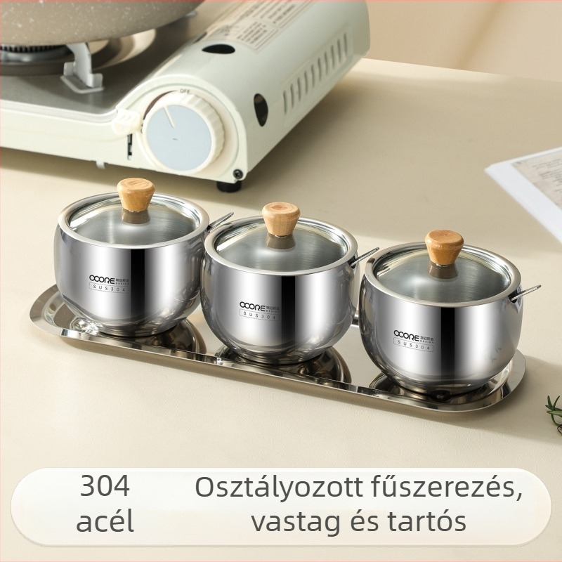 304 rozsdamentes acél fűszeres üvegek készlet kanállal, konyhai tároláshoz