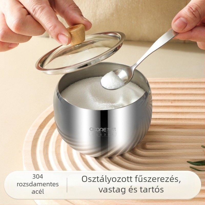 304 rozsdamentes acél fűszeres üvegek készlet kanállal, konyhai tároláshoz
