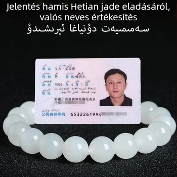 Hetian jáde női karkötő, természetes fehér jáde gyöngyökkel, kézzel készített