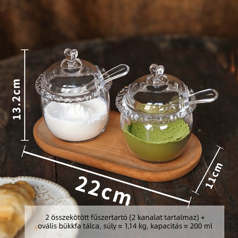 Otthoni használatra tervezett minimalist stílusú üveg fűszertartó készlet, átlátszó só-, cukor- és MSG-tárolók, konyhai fűszerkészlet