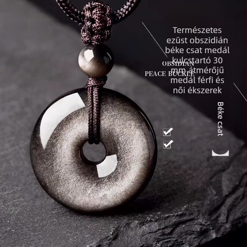 Természetes ezüst obsidián medál nyaklánchoz, 30 mm átmérő, uniszex ékszer