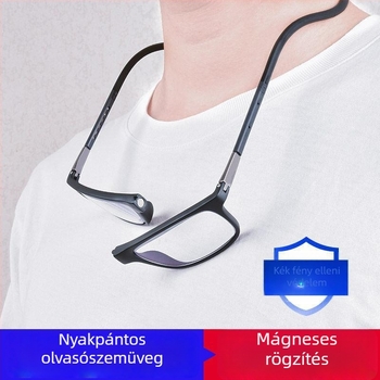 Mágneses nyakba akasztható olvasószemüveg presbiopára, összecsukható, hordozható, kékfény-szűrővel, uniszex