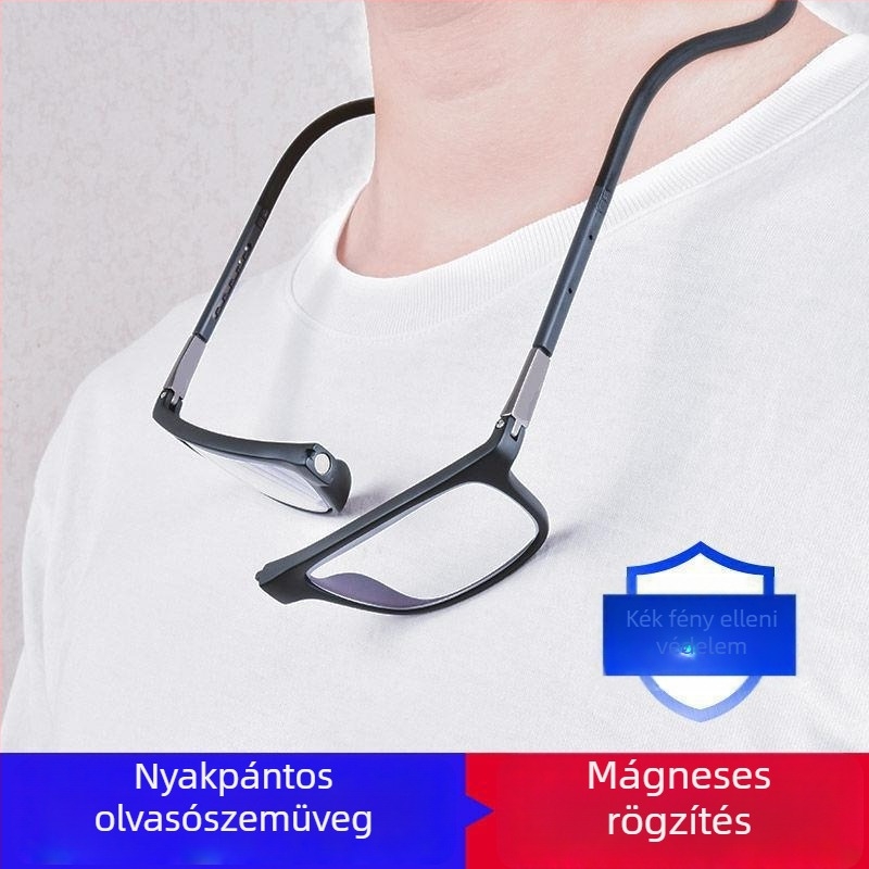 Mágneses nyakba akasztható olvasószemüveg presbiopára, összecsukható, hordozható, kékfény-szűrővel, uniszex