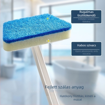 Többcélú falra szerelhető fürdőszobai kefe hosszú nyéllel, mosható, cserélhető fej, a kádhoz, csempéhez és üveghez