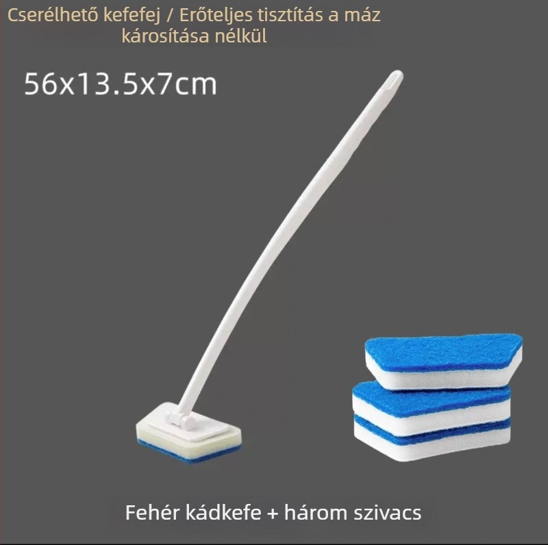 Többcélú falra szerelhető fürdőszobai kefe hosszú nyéllel, mosható, cserélhető fej, a kádhoz, csempéhez és üveghez