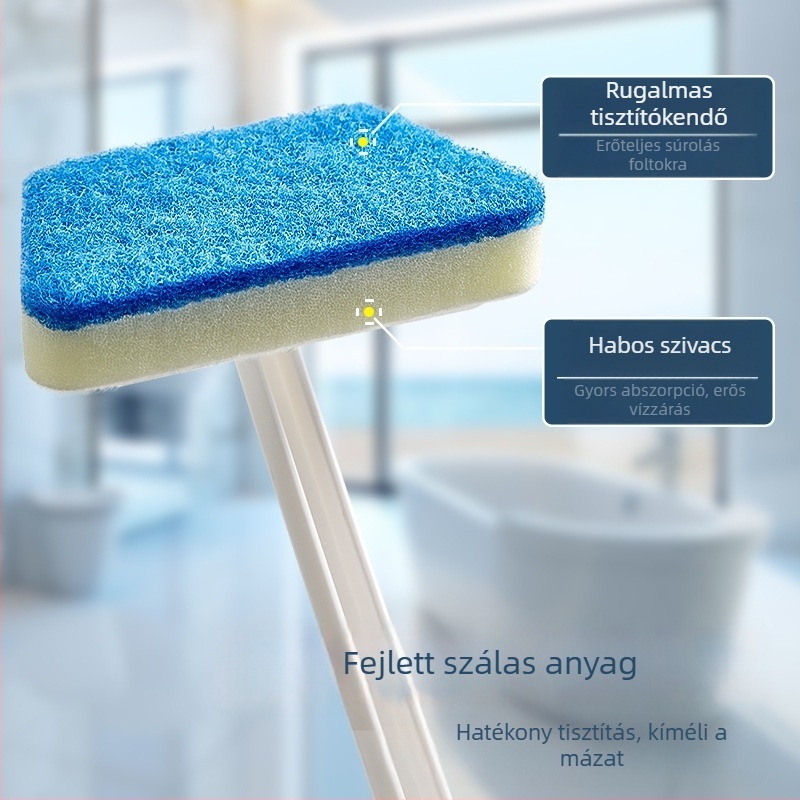 Többcélú falra szerelhető fürdőszobai kefe hosszú nyéllel, mosható, cserélhető fej, a kádhoz, csempéhez és üveghez