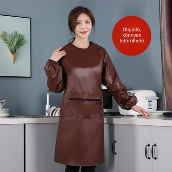 Bőr smock-stílusú kötény, vízálló és olajálló, foltálló, otthoni konyhához, ujjas, egy méret