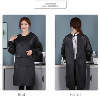 Bőr smock-stílusú kötény, vízálló és olajálló, foltálló, otthoni konyhához, ujjas, egy méret