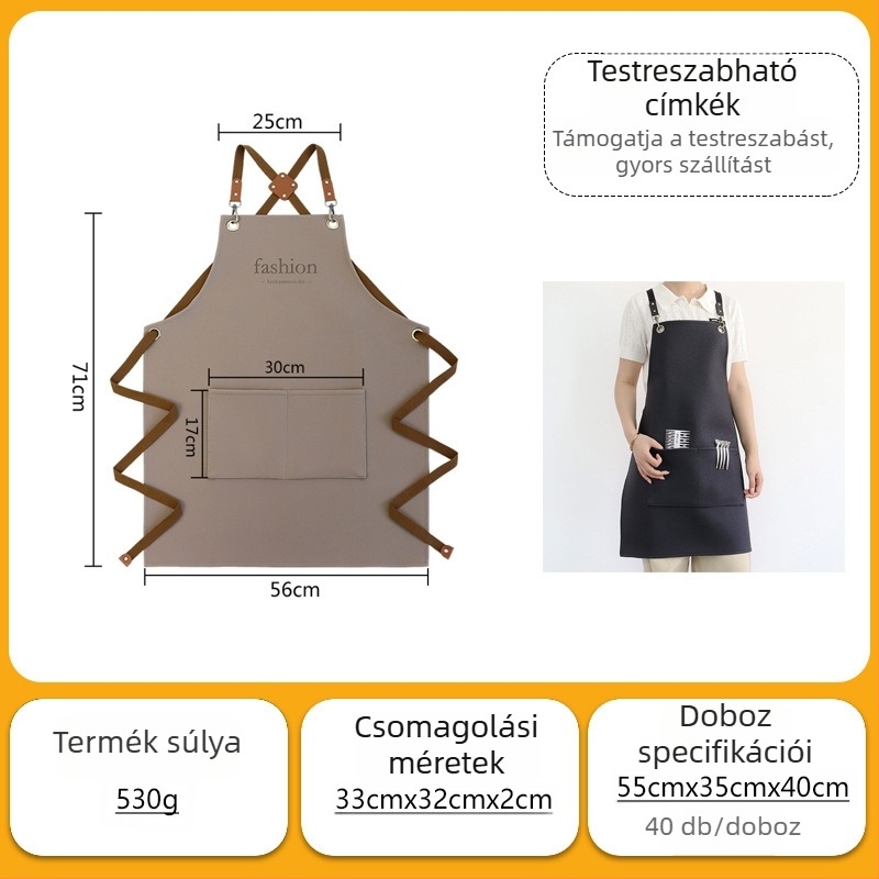 Koreai stílusú vízálló PU kötény ujj nélküli festéshez, otthoni és éttermi használatra, egyedi logóval