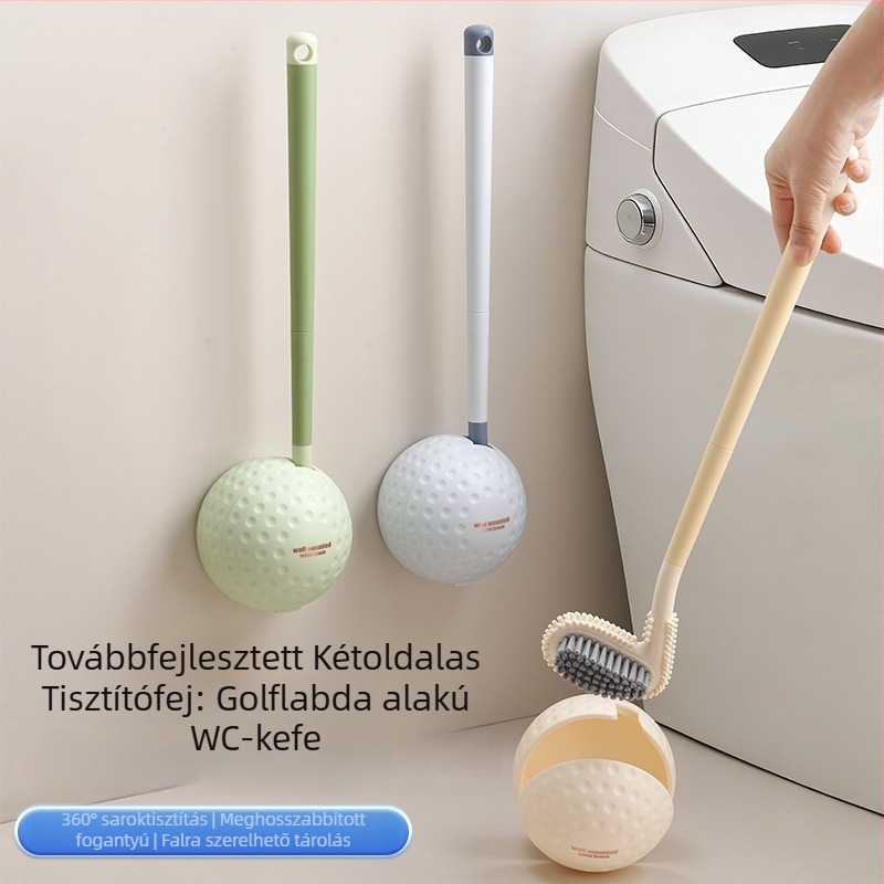 Golf falra szerelhető WC-kefe, kétoldalas puha gumi, otthoni vécé-kefe, sarok nélküli kivitel, fúrás nélkül, hosszú nyél a fürdőszobába