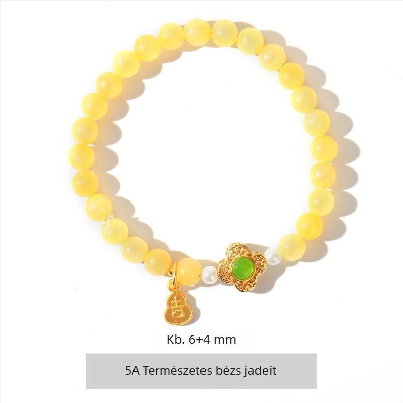 Új kínai stílusú, természetes bézs jade-kristály karkötő nőknek, nyári kiadás, niche könnyű luxus, retro borostyán Hetian jade