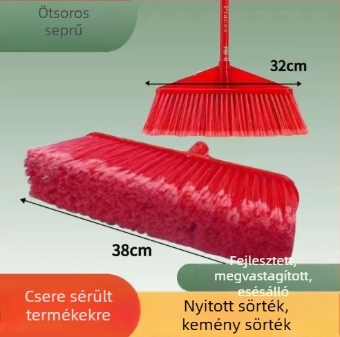 Ötsoros kemény sörtéjű műanyag söprő, háztartási és iskolai tisztításra, extra vastag