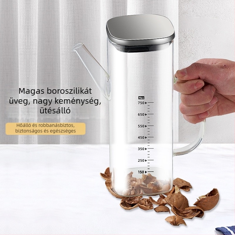 Boroszilikát üveg olajtartó, szivárgásmentes, nagy kapacitású, konyhai fűszer-tartó szója- és ecet számára, rozsdamentes acél fedéllel