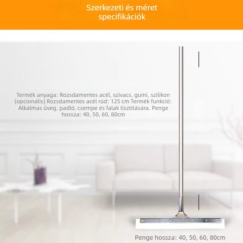 Rozsdamentes acél padlókaparó és squeegee kereskedelmi tisztításra – szállodák, gyárak, KTV-k és bevásárlóközpontok számára, szilikon penge
