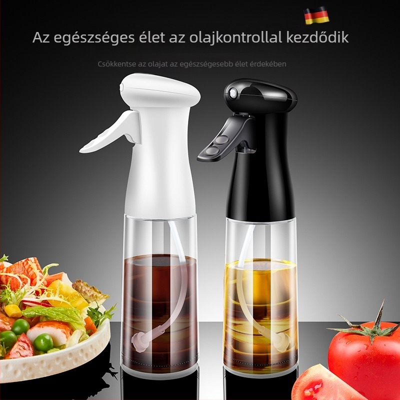 Üveg olajspray-palack nyomásos permetezővel a konyhához, olaj adagolásának szabályozása, kompatibilis a légsütővel, fűszertartó