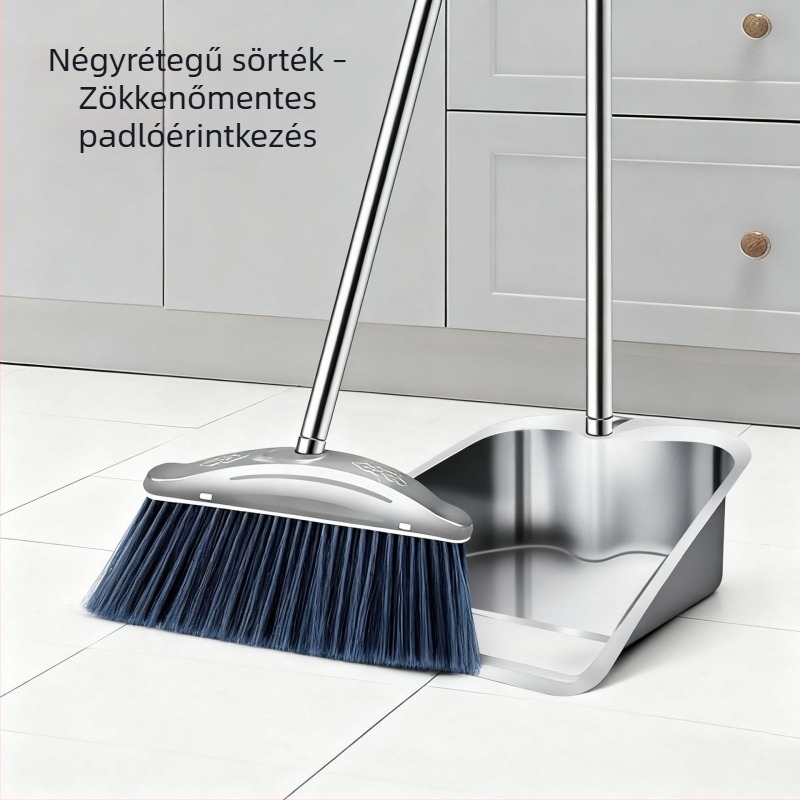 Rozsdamentes acél söpörő- és porlapát készlet, két részes, nagy méretű padlótisztításhoz