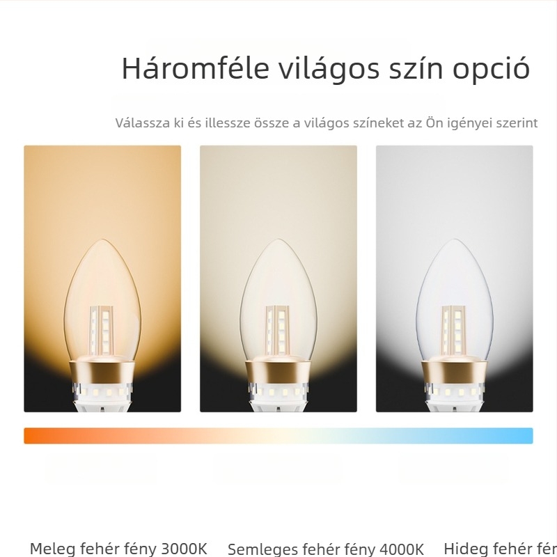 Üveg borítású LED gyertyavilágító izzó, E14/E27 menetes alap, hegyes farokkal, kristálycsillárhoz