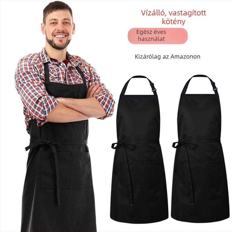 Poliészter-pamut vízálló és olajálló kötény állítható nyakpánttal, hosszabbított hosszúságú, ujj nélküli, otthoni használatra és kiszolgálásra