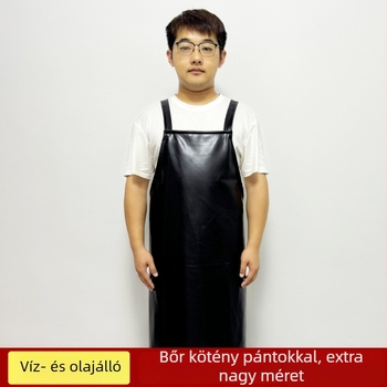 PU bőr vízálló kötény vállpántokkal, fehér, olajálló, konyhai és catering használatra, uniszex, egy méret
