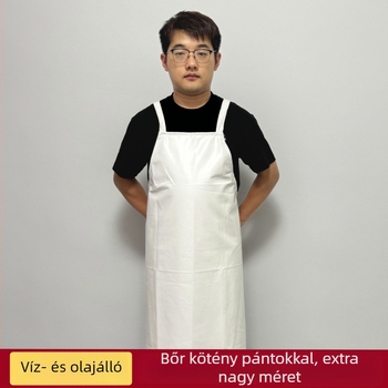 PU bőr vízálló kötény vállpántokkal, fehér, olajálló, konyhai és catering használatra, uniszex, egy méret