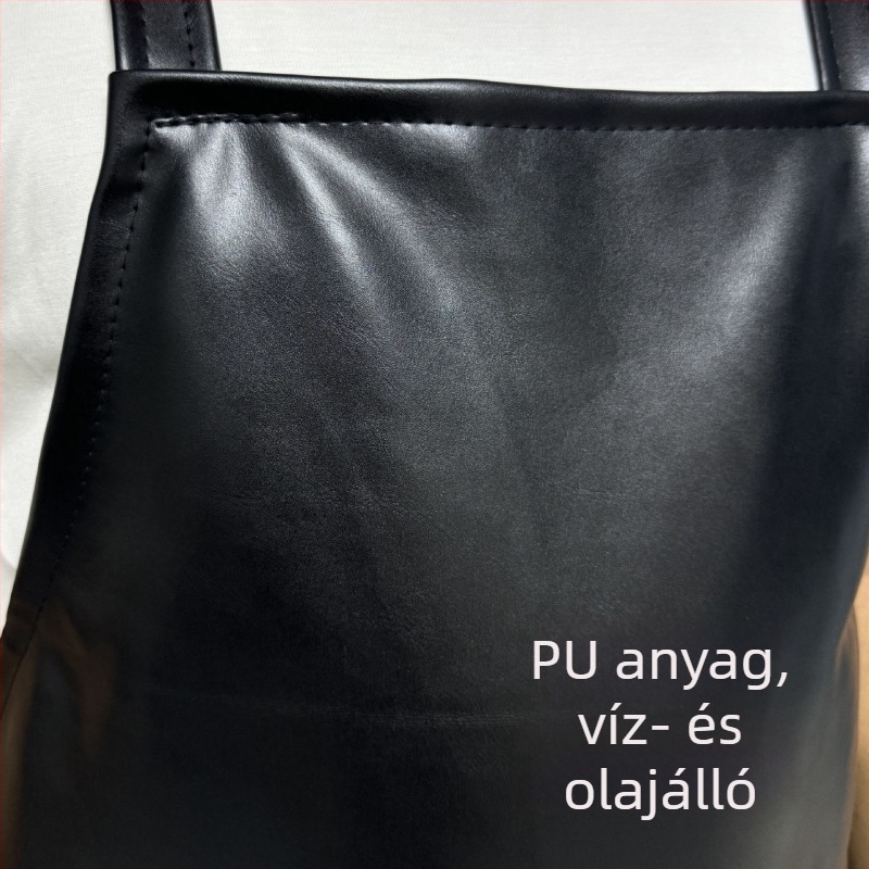 PU bőr vízálló kötény vállpántokkal, fehér, olajálló, konyhai és catering használatra, uniszex, egy méret