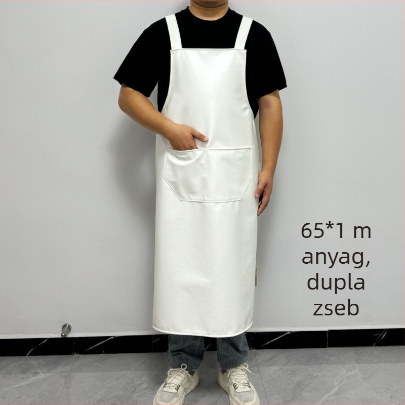 PU bőr vízálló kötény vállpántokkal, fehér, olajálló, konyhai és catering használatra, uniszex, egy méret