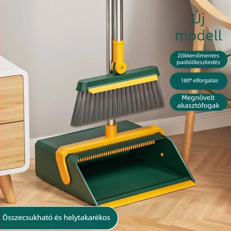 Összecsukható álló sörtés seprű és portörlő készlet otthoni használatra, dupla fogú seprő és vízkaparó