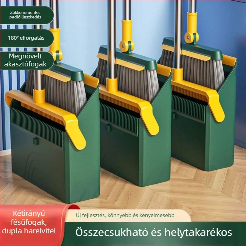 Összecsukható álló sörtés seprű és portörlő készlet otthoni használatra, dupla fogú seprő és vízkaparó