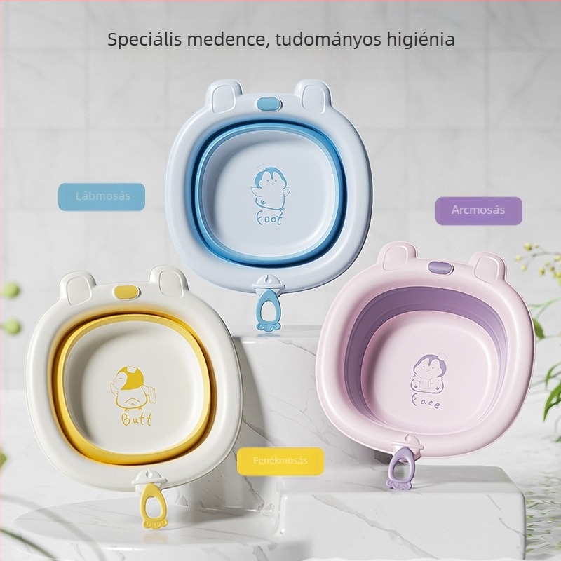 Összehajtható akasztós babafürdőedény – újszülötteknek, kompakt, hordozható