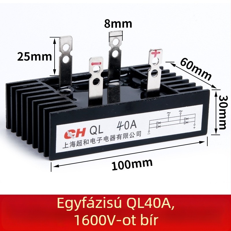 Raktáron egyfázisú híd-egyenirányító nagy teljesítményű hűtéssel, modell QL100A1600V