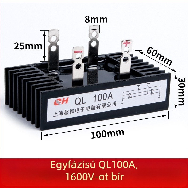 Raktáron egyfázisú híd-egyenirányító nagy teljesítményű hűtéssel, modell QL100A1600V
