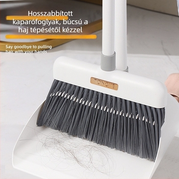 Ház körüli tisztításra szolgáló seprű- és lapátkészlet belső használatra, hosszabbított nyéllel és puha sörtékkel