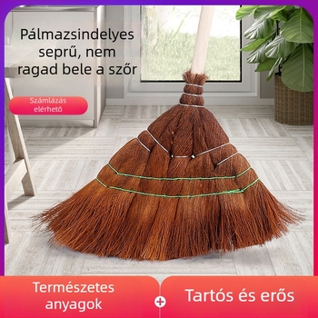 Barna sörtés seprű hagyományos fa nyéllel, tartós otthoni és raktári használatra